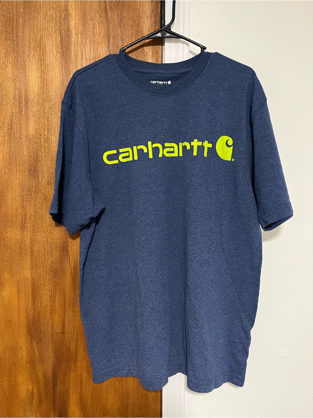 Carhartt Navy Short Sleeve T-Shirt with Neon Yellow Logo